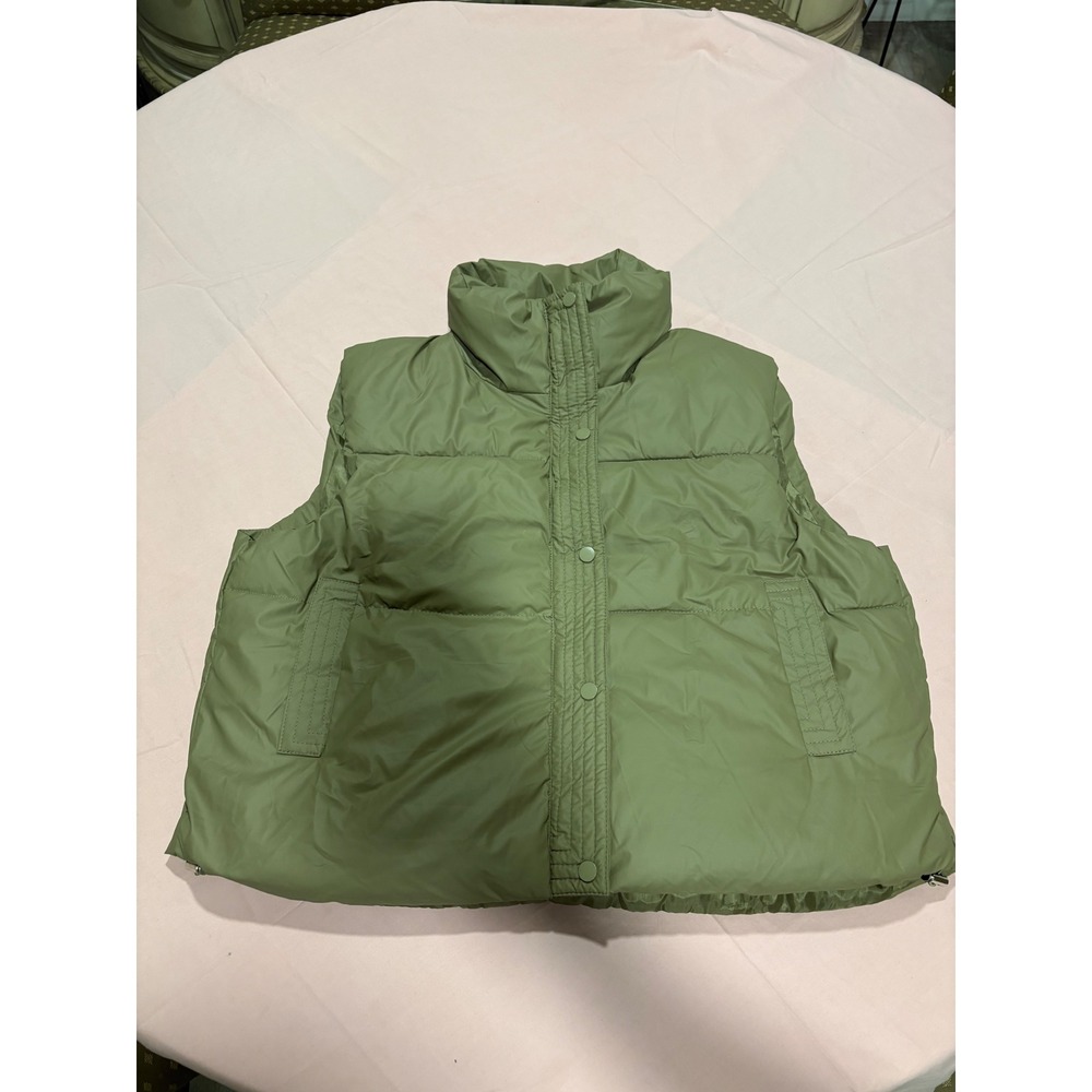Haute Fox Puffer Vest Womens 3X Sage Green Quilted Snap Front Sleeveless Jacket